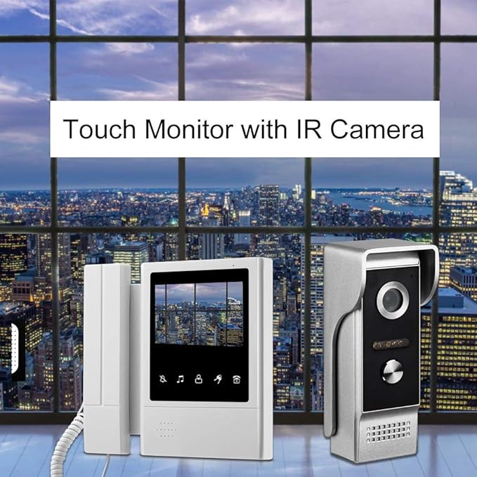 AMOCAM Video Door Phone System, 4.3 Inches Touch Monitor Wired Video Intercom Doorbell Kits, IR Night Vision Camera Door Intercom, Doorphone Telephone Style Indoor Outdoor for Home Villa