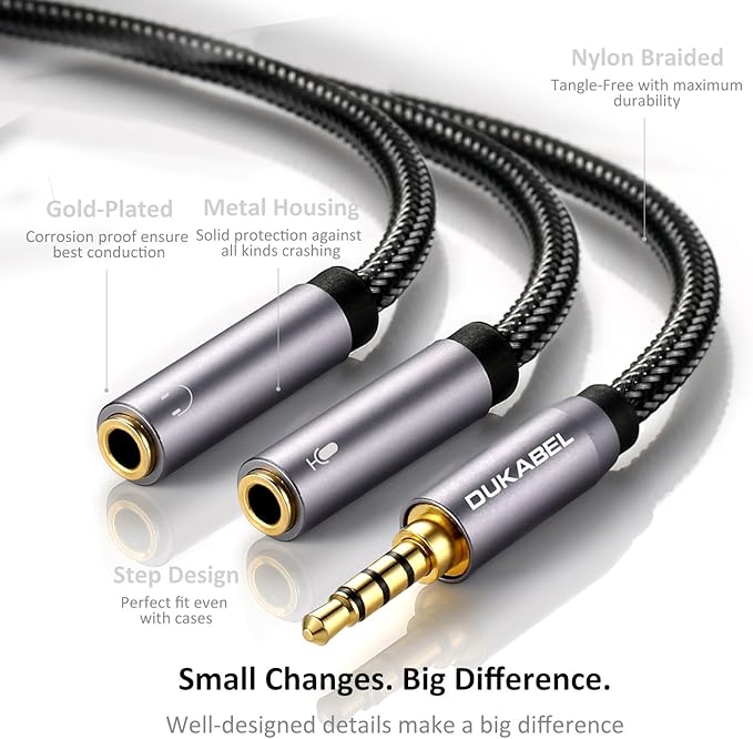 DUKABEL Headsets Splitter Adapter, 3.5mm Jack Separate Headphone & Mic Plug Adapter 3.5mm Combo Audio Adapter Cable for PS4 Gaming Headset PC Xbox One Laptop -<11inch/30CM>