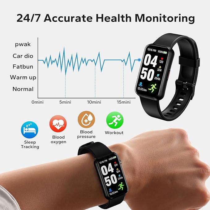 pixtlcoe Fitness Smart Trackers with 24/7 Health Monitoring,Heart Rate Sleep Blood Oxygen Monitor/Calorie Steps Counter Pedometer Activity Tracker/Smart Notifications for Men Women