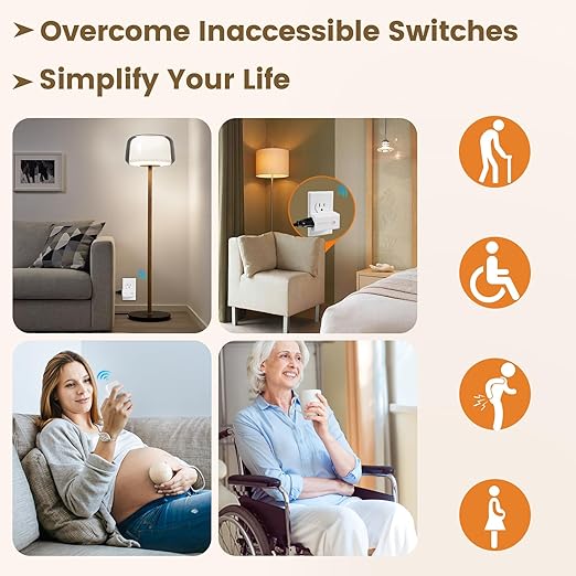 SURAIELEC Remote Control Outlet, Wireless Remote Light Switch, 100 FT, 15A/1875W, No Interference, Expandable Indoor Compact Side Outlet Plug for Lamps, Fans, Christmas Trees, Small Appliances