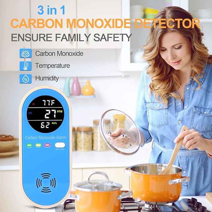 Vzmcov Plug-in Carbon Monoxide Detector with Real-Time CO Display & Temperature/Humidity Monitor, Plug-in CO Alarm for Home, RV, Apartment, Indoor Air Safety 2-Pack