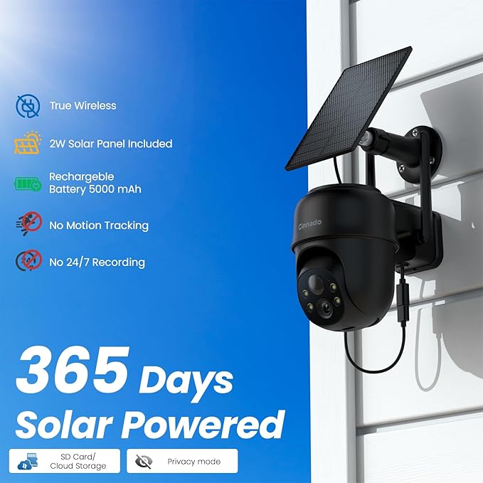 Cinnado 2K Cameras for Home Security-2.4G WiFi Outdoor Camera Wireless Solar/Battery Powered, 360° Viewing, Human Detection, Color Night Vision, Cloud/SD Storage B6 (B6-Black-1pack-2.4G)