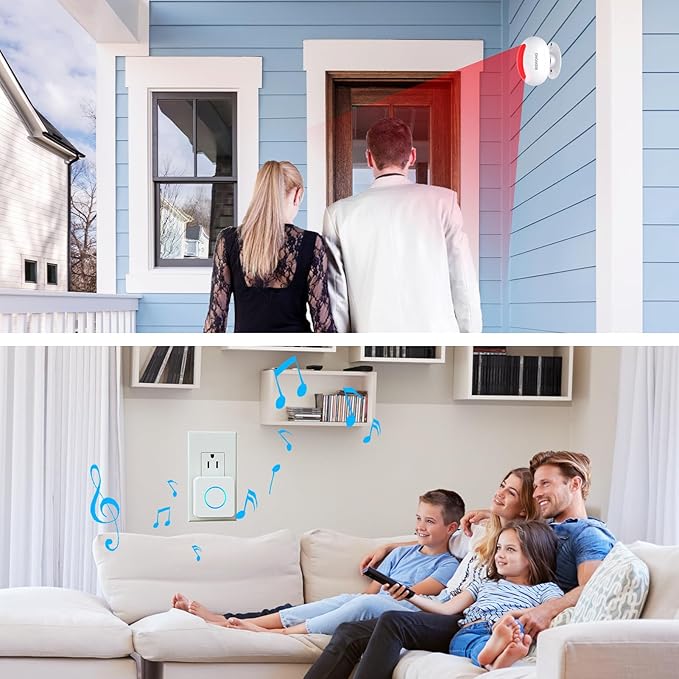 Motion Sensor Door Chime, Wireless Motion Detector Alarm Indoor, Business Entry Alert Bell with Buzzer, Doorbell for Home/Garage Door/Store, USB/Battery Powered,1 Receiver +2 Sensors