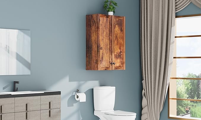 Bathroom Wall Cabinet Over Toilet Storage Cabinet 20x28 inch Brown Medicine Cabinets for Bathroom Storage Cabinet Space Saver with 2 Adjustable Shelves & 2 Doors