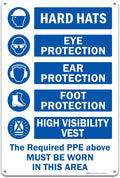 Brimar - 12" x 18" - The Required PPE Must Be Worn Sign - .055″ Polyethylene Plastic - International Mandatory Symbols - Easy Installation