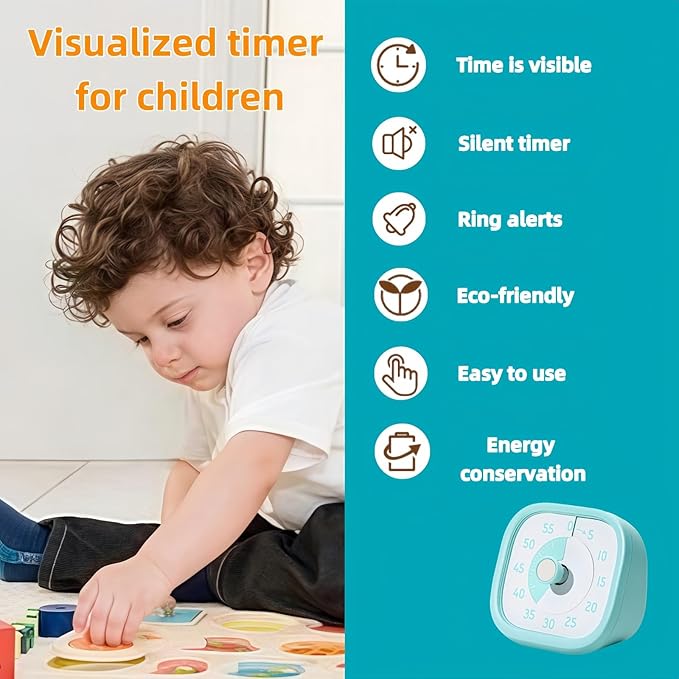 Visual Timer for Kids - 60 Minute Visual Kids Timer for Classroom Home Office, Countdown Timer for Cooking Teaching Working Meeting (Blue)