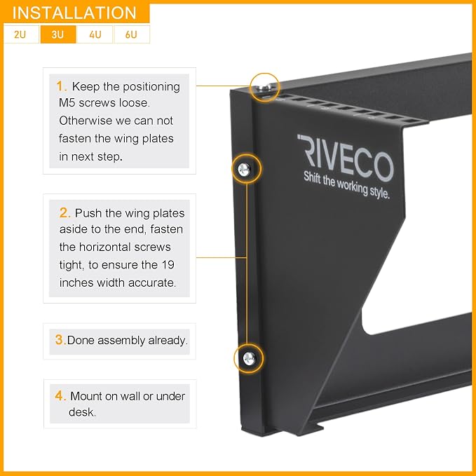 RIVECO 3U Wall Mount Rack for Network| Reinforced Heavy Load 66-99 LBS Small - Image 5