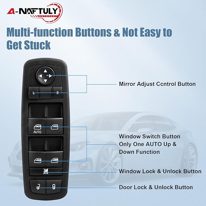 A-NAFTULY Driver Side Master Power Window Switch Replacement fits for Jeep Liberty 2008 2009 2010 2011 2012, Dodge Nitro 2008-2012, Dodge Journey 2009-2010, Window Control Switch, 4602632AG, 4602632AH