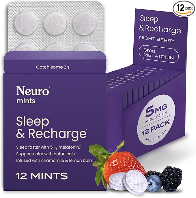 Neuro Sleep & Recharge Meltaway Mints - Contains Melatonin 5mg, Chamomile & Elderberry - Travel Aid for Nighttime Relaxation & Healthy Sleep Cycle - Night Berry 144, ct