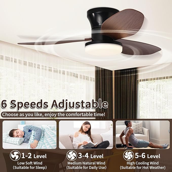 Glowall Small Ceiling Fan with Lights and Remote, 32" Flush Mount, Small Quiet, DC Motor, Reversible Blades, 6 Wind Speeds, Dimmable LED, Adjustable Color Temperature, Timer
