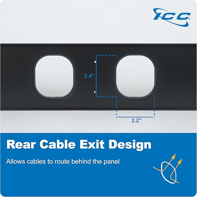 ICC 2U Finger Duct Cable Manager Panel with Cover, Plastic with Metal Back Frame, 3" Depth, Horizontal Cable Management, Rackmount for 19” Network Racks, Black, 6-Pack