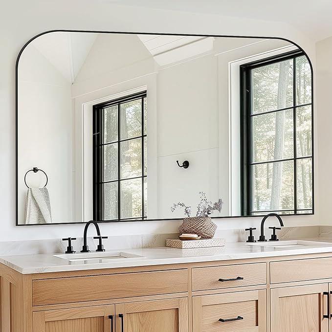 Bathroom Mirror, Wall Mirrors, Black Metal Framed Wall-Mounted Mirrors, Bathroom Vanity Mirror for Over Sink, Living Room, Bedroom, Entryway, 55x36 Inch, Black