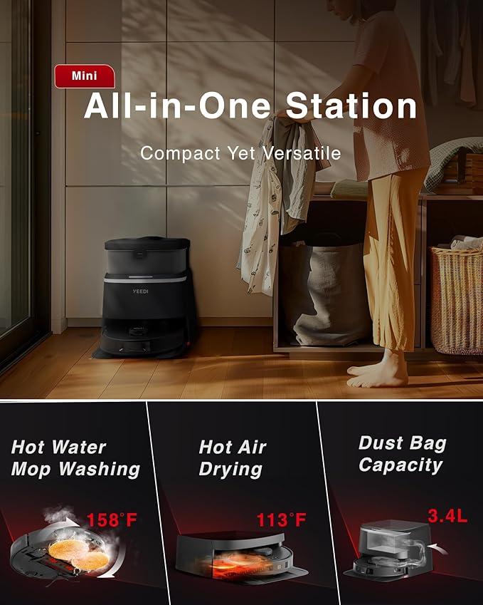 Yeedi M12 PRO Robot Vacuum and Mop Combo, 11000Pa Powerful Suction, ZeroTangle Hair-Free Brush, Auto Mop Washing & Drying, Smart Obstacle Avoidance, Self-Emptying Dock, Ideal for Pet Homes