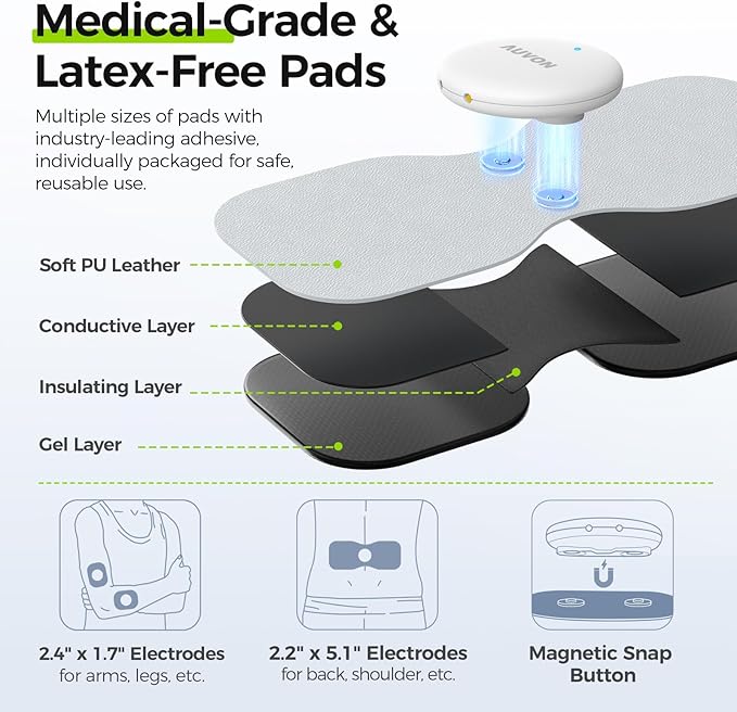 AUVON Wireless 24 Modes TENS Unit Muscle Stimulator for Pain Relief, Smart Rechargeable TENS Machine with Dual Size 6 TENS Pads for Physical Therapy, Pocket-Size TENS Device for Shoulder & Back Pain