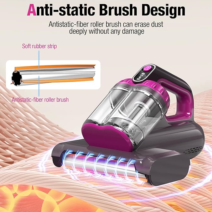 BYHUME Mattress Vacuum Cleaner, 17Kpa 650W Bed Vacuum Cleaner, 273nm UV-C Light & Ultrasonic 145°F Heating, 80000 RPM/Min Brushroll Rotation, Wide Suction Port for Pillows Cribs Sofa, Black Corded