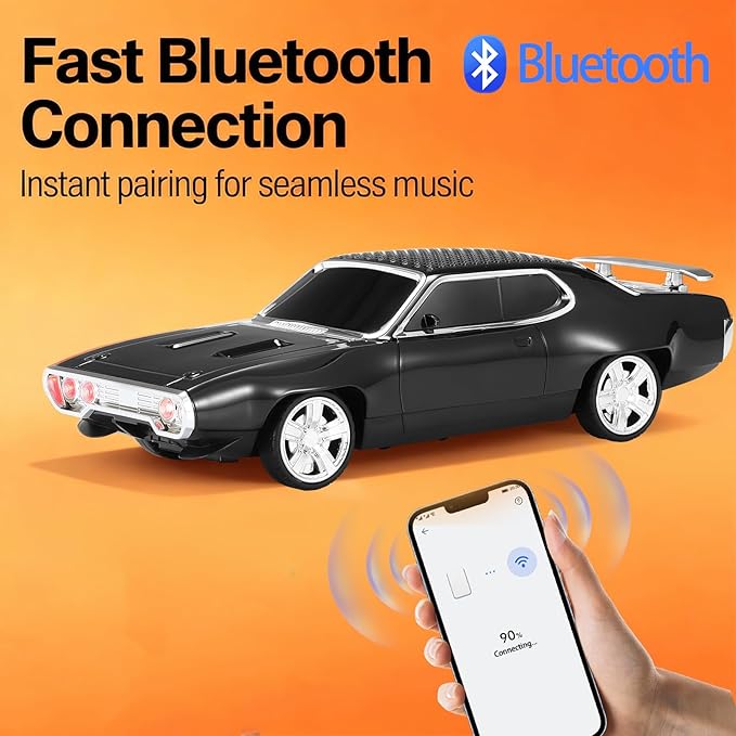 Retro Car Bluetooth Speaker with HD Stereo Sound, TWS Pairing, LED Party Lights, Built-in Microphone, Portable Wireless American Vintage-Style Bluetooth Speaker for Home, Office & Outdoor (Black)