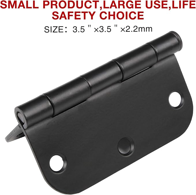 48 Pack Rounded Matte Black Door Hinges 3.5 Inch 5/8" Radius for Interior 3 1/2" Flat Iron Bifold Residential Standard Bedroom Indoor for Doors 3 ½"Hardware House Home Decor Essentials Accessories