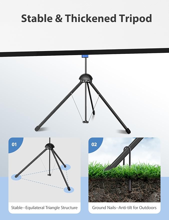 Projector Screen with Stand, Paris RHÔNE 100-inch Outdoor Indoor Projector Screen 16:9 4K HD PVC, 1.5 Gain Portable Wrinkle-Free Movie Screen for Home Backyard Theater with Carry Bag, Ground Nails