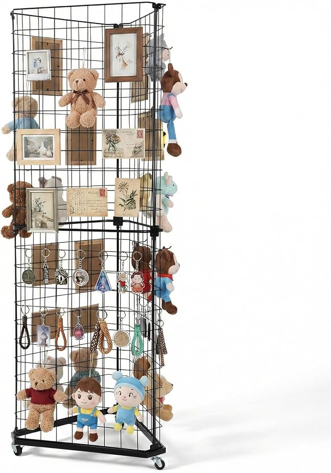 Brobear Triangular Gridwall Panel Display Stand with Base and Casters, 360-degree rotation Wire Wall Grid 24"x68" Rolling Grid Wall Tower for Retail, Trade Show, Vendor Events and Home Organization