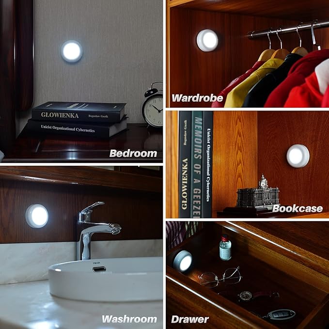 STAR-SPANGLED 3 Pack 2.8” Motion Sensor Lights Indoor AAA Battery Operated, Stick on LED Puck Light for Stairs, Under Cabinet, Closet, Cool White