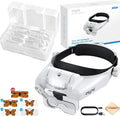 eSynic Type-C Rechargeable Magnifying Glasses Headset-Up to 14X Magnification with 5 Interchangeable Lense-3 LED Lights with 2 Adjustable Brightness Levels-Comfort & Fit Headband for Crafts/Reading