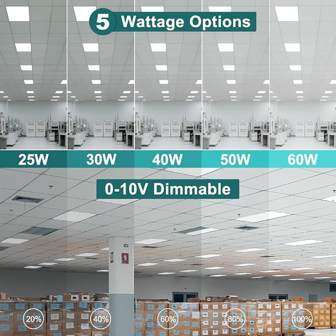 kadision 2x4 LED Flat Panel Light, 60W/50W/40W/30W/25W Adjustable, 5000K/4000K/3500K Selectable, 6600LM 0-10V Dimmable Drop Ceiling Lights, 100-277V ETL-Listed, 2-Pack