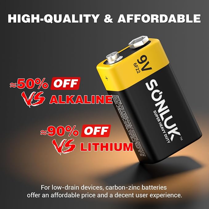 9V Batteries 10 Pack Carbon Zinc 6F22 Square 9 Volt Battery - Image 5