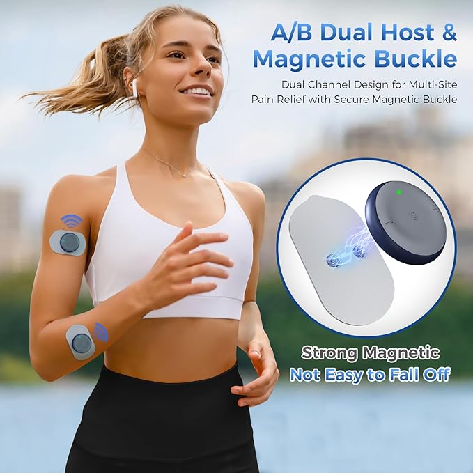 KingPavonini Wireless TENS Unit, Muscle Stimulator for Pain Relief, Portable Rechargeable TENS EMS Machine, LED Screen, Remote, Dual Channel 6 Modes 16 Intensity Massager, Charging Case (Blue)