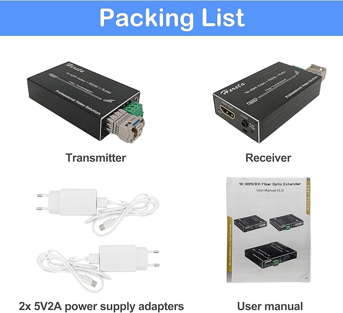 Hereta 4K HDMI Optical Video Extender 10.2Gbps Mini HD Fiber Converter with RS232 and Audio Extension of Distances Up to 20km Over Single-Mode Single Fiber SFP Optical Transceiver
