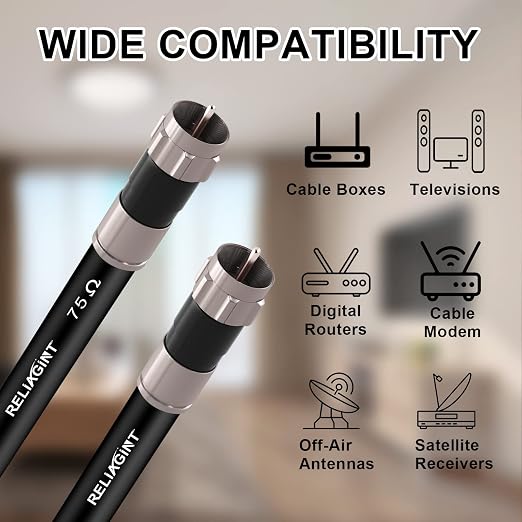 10ft RG6 Coaxial Cable Black, 75 Ohm Coax Cable - Image 5