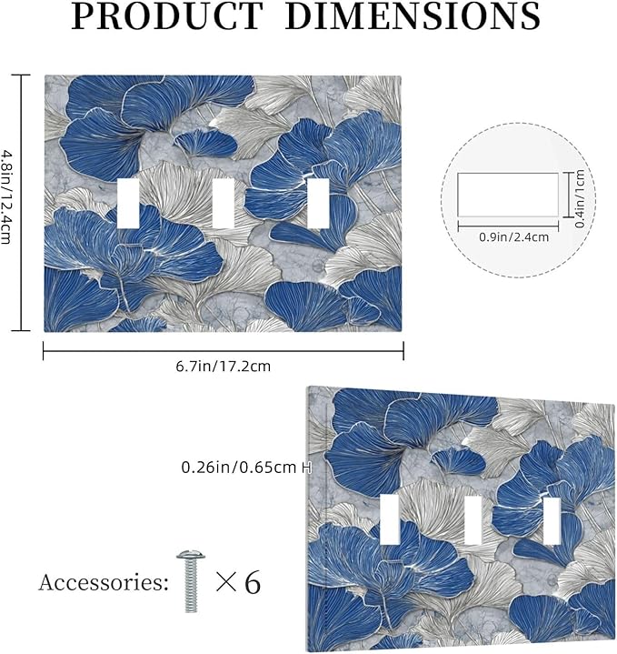 Bvtewkhz Abstract Blue Marble Plant Leaves 3 Gang Triple Toggle Decorative Light Switch Covers Electrical Faceplate Switch Plates for Bathroom Kitchen Home