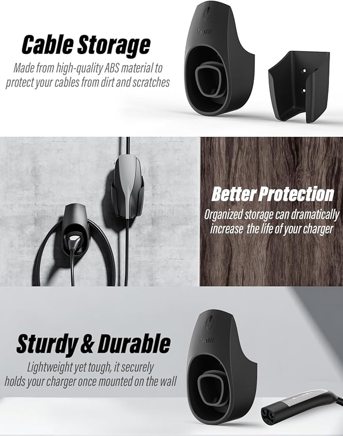BMZX for Tesla Charger Holder Charging Cable Organizer with Charger Slot for Tesla Motors Wall Mount Connector Bracket Adapter Fit for Model 3/Y/S/X