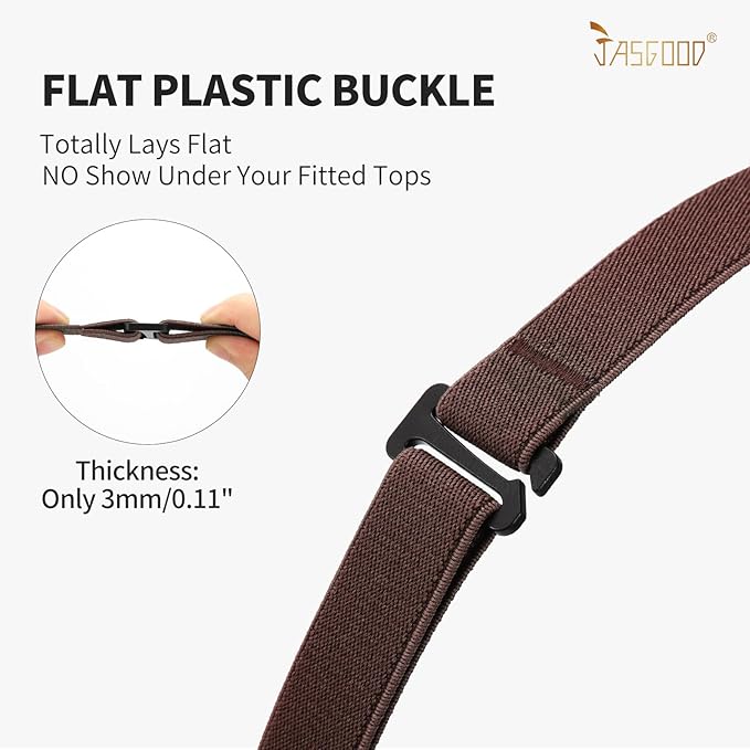JASGOOD Women No Show Stretch Belt Elastic Web Strap Belt with Flat Buckle for Jeans Pants Dresses