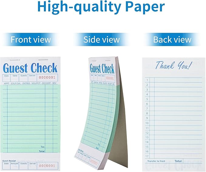 20 Pack/1000 Tickets Guest Checks Books for Servers, Green Server Books for Waitress, Server Note Pads for Restaurants