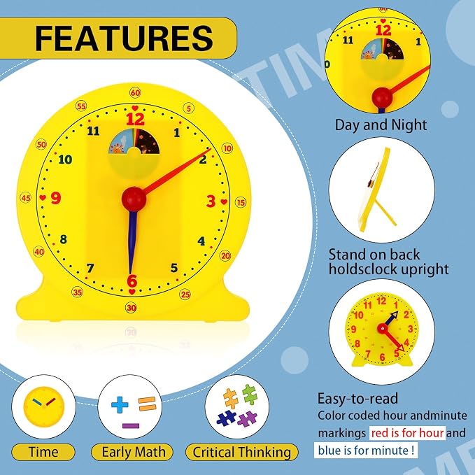 Lenwen 75 Pcs Classroom Clock Kit 24 Hours Learn to Tell Time Teaching Clock Toy - Image 3