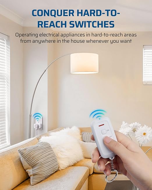 DEWENWILS Remote Control Outlet with All On/Off Button, Indoor Remote Outlet Switch for Lights, Lamps, Fan, 2 Mountable Brackets, 15A/1875W, 100FT, 2 Remote and 5 Outlets