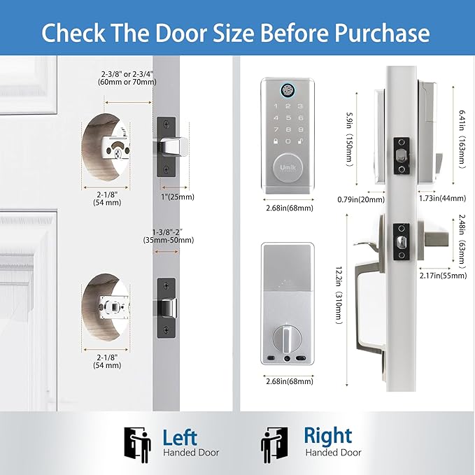 UMIK UMIKSMART Fingerprint Smart Door Lock with Heavy Duty Handleset, Keyless Entry Door Lock, Electronic Keypad Deadbolt Locks, App Control for Front Door, Home (Matte Silver)