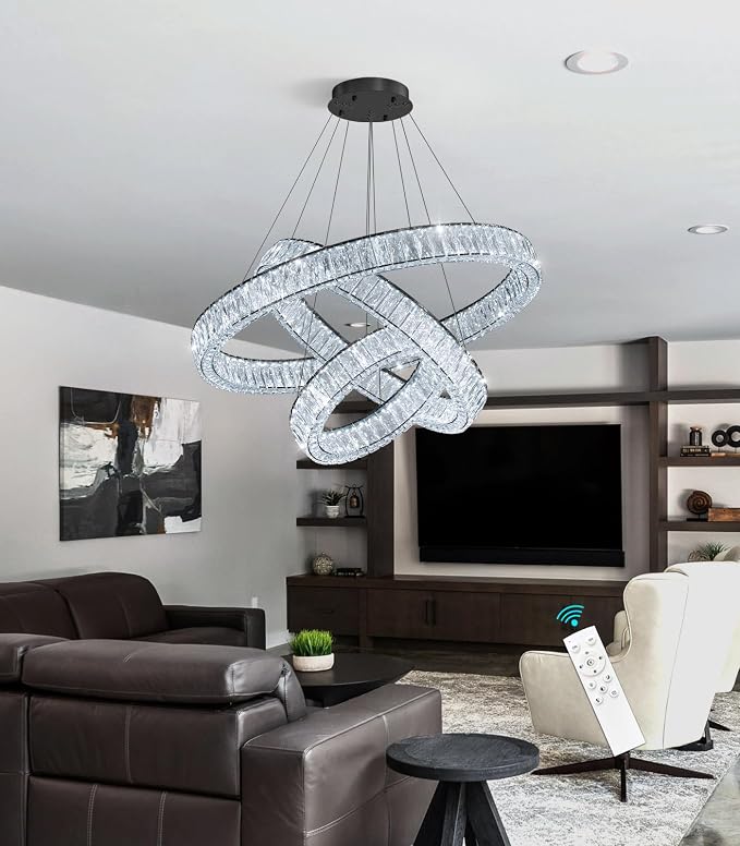HAIXIANG Modern Glam Chandelier Crystal LED Remote Rings Chandelier Adjustable - Image 6