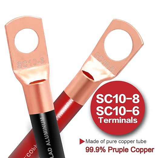 8 Gauge Wire (25ft Each - Red/Black) Copper Clad Aluminum CCA - Primary Automotive Wire,Car Amplifier Power & Ground Cable, 20PCS Lugs Terminal Connectors,60A ANL Fuse Block and Heat Shrink Tubing