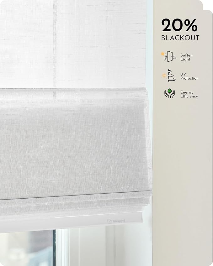 Graywind Smart Roman Shades 20% Blackout Compatible with Alexa Google Rechargeable Motorized Window Blinds Remote Control View Visible Plain Fold, Custom Size (Semi-Sheer White)