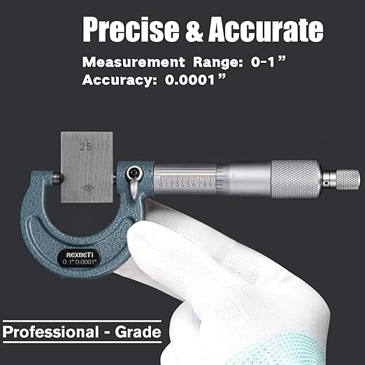 REXBETI 4Pcs Outside Micrometer Set, 0-4" Machinist Micrometer, Ultra-Precision Carbide Tipped Measuring Tool Set, 0.001" Graduation, +/-0.0001" Accuracy, Protective Case