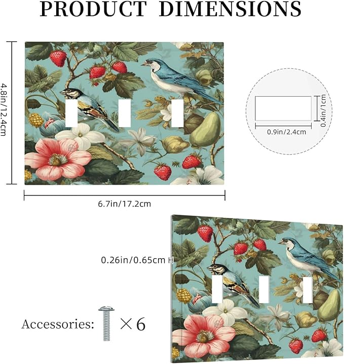 Bvtewkhz William Morris Flower 3 Gang Triple Toggle Wall Plate Cover Decorative Light Switch Covers Electrical Faceplate Switch Plates for Bathroom Kitchen Home