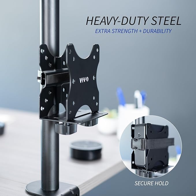 VIVO Adjustable Thin Client Mini PC Mount Bracket, CPU VESA Under Desk and Monitor Arm Computer Holder, Black, MOUNT-PC05C