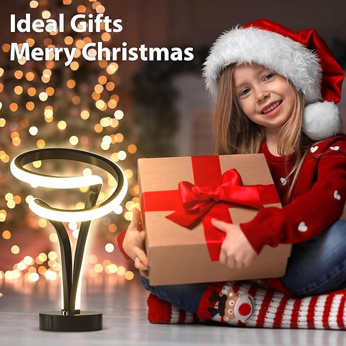 airnasa Modern Spiral RGB Table Lamp, Unique, 7 Colors 10 Light Modes LED, Touch Dimmable Cool Nightstand Lamps for Living Room Bedroom Office, Ideal Gift (Black)