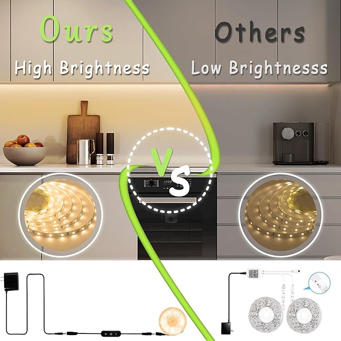 Aalnfe Under Cabinet Lighting 20Ft LED Strip Lights Kit with Dimmer Control for Kitchen, Cabinet, Shelf, Counter 360 LEDs Rope Light Flexible Cuttable Light Strips for DIY