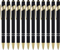 LINFANC 12 Pack Black Gold Ballpoint Pen with Stylus Tip, 1.0 mm Black Ink Smooth Writing Pens, Metal Stylus Pens for Touch Screens