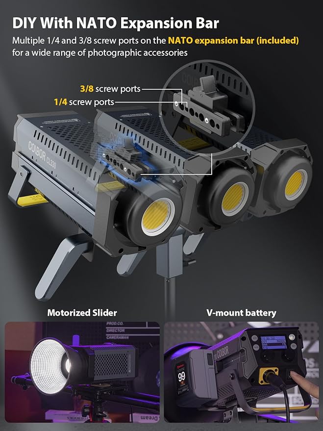 Video Light, COLBOR CL330 Lite 330W Continuous Lighting 2700-6500K Bi-Color CRI96+ 12,400Lux@3.3ft COB Studio Light Professional with 10 Light Effects【Carrying Bag and Reflector NOT Included】