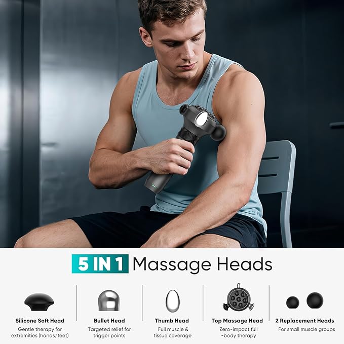 TILAT M1 Max Deep Tissue Vibration Therapy Massage Gun – 6500 RPM Handheld Muscle Massager with Thumb Head for Trigger Point & Full Body Pain Relief, Handheld Chiropractic Massager for Back, Neck