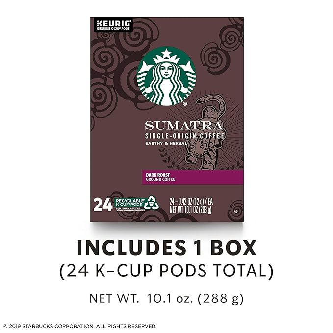 Starbucks Sumatra single serve K-Cup pods for Keurig brewers, 24 Count
