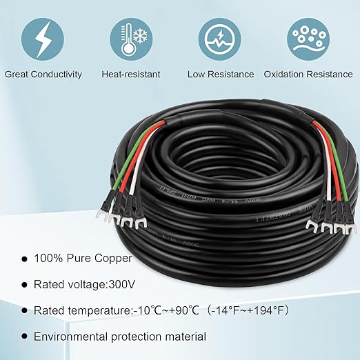 MOOKEERF 14/4 AWG Mini-Split Cable - 250FT 14 AWG 4 Conductor Control Cable 300V Stranded Oxygen-Free Pure Copper Wire for Mini Split Air Conditioner,Heat Pump,HVAC Systems and Speaker Systems